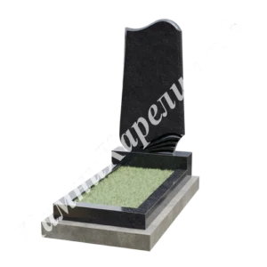 Фигурная вертикальная стела из чёрного гранита с волнистым верхом и изогнутым правым краем