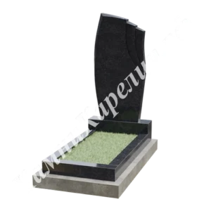 Фигурная вертикальная стела из чёрного гранита, составная: две смещённые пластины с волнистым верхом