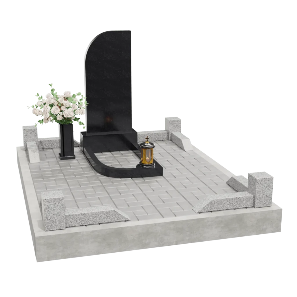 Фигурная вертикальная стела из чёрного гранита с закруглённым верхом с одной стороны