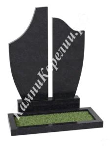 Фигурная стела из чёрного гранита из двух отдельных частей со скошенными верхами и просветом между ними