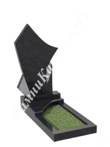 Фигурная стела из чёрного гранита сложной угловой формы с наклонным верхом