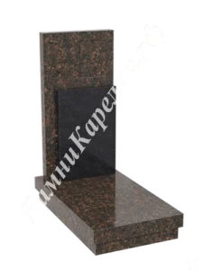 Прямая стела из красно-коричневого гранита с чёрной прямоугольной вставкой по центру