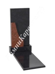 Прямая вертикальная стела из чёрного гранита с криволинейной врезкой из красно-коричневого гранита