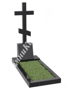 Прямая вертикальная стела из чёрного гранита с крупным православным крестом
