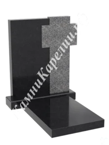 Фигурная вертикальная стела из чёрного гранита с закруглённым верхом и православным крестом на вершине