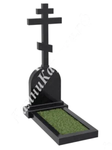 Фигурная композиция из двух чёрных стел-крыльев с серым православным крестом по центру и круглым вырезом