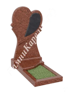 Стела в форме сердца из красно-коричневого гранита с чёрной вставкой в форме сердца